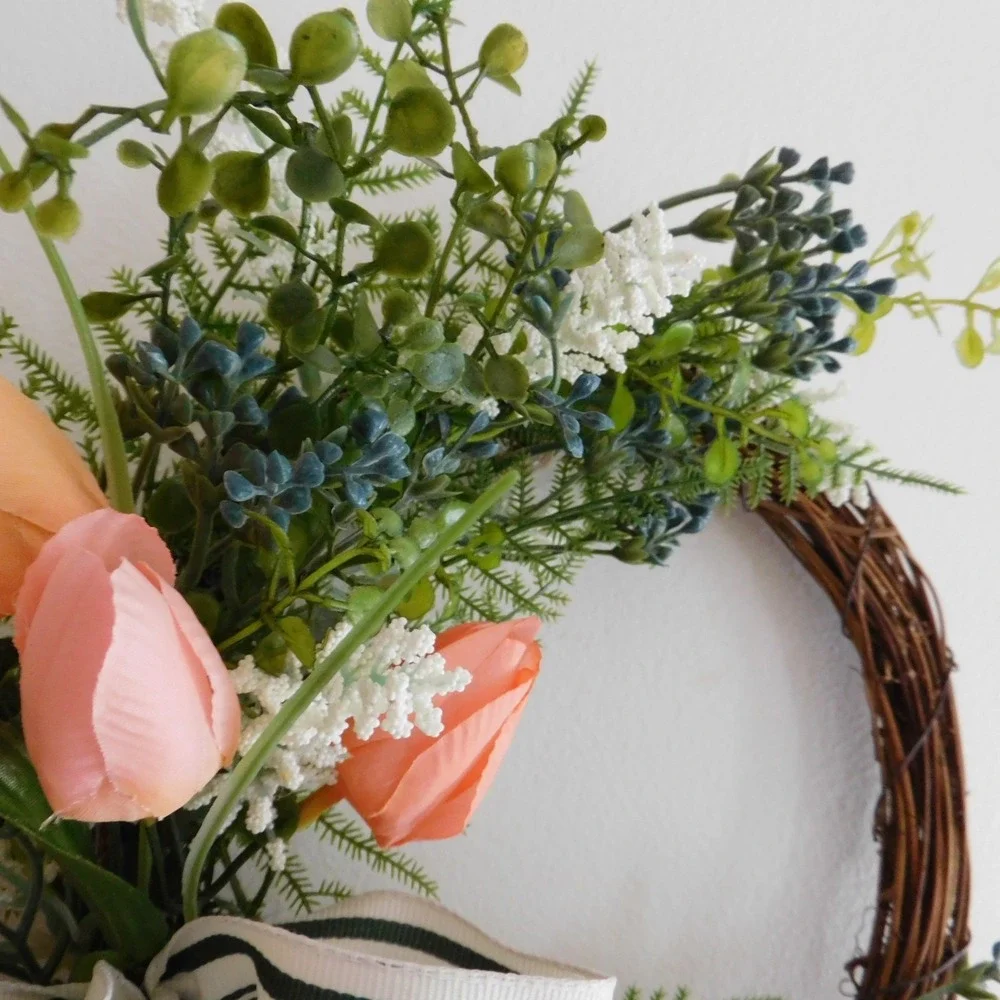 Artificial Spring Tulip Mini Greenry Wreath Berries Ferns‎ Housewarming Gift